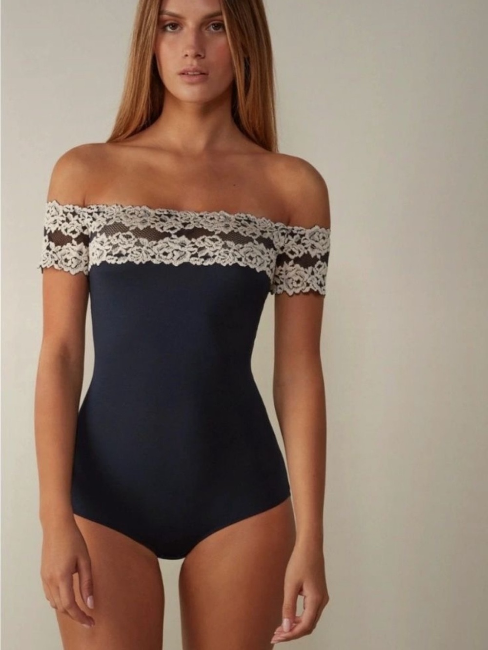 Intimissimi Pretty Flowers Modal-and-Lace Mid-Sleeve Bodysuit